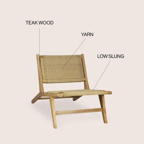 Parker mid-century modern woven seagrass wood armless lounge chair