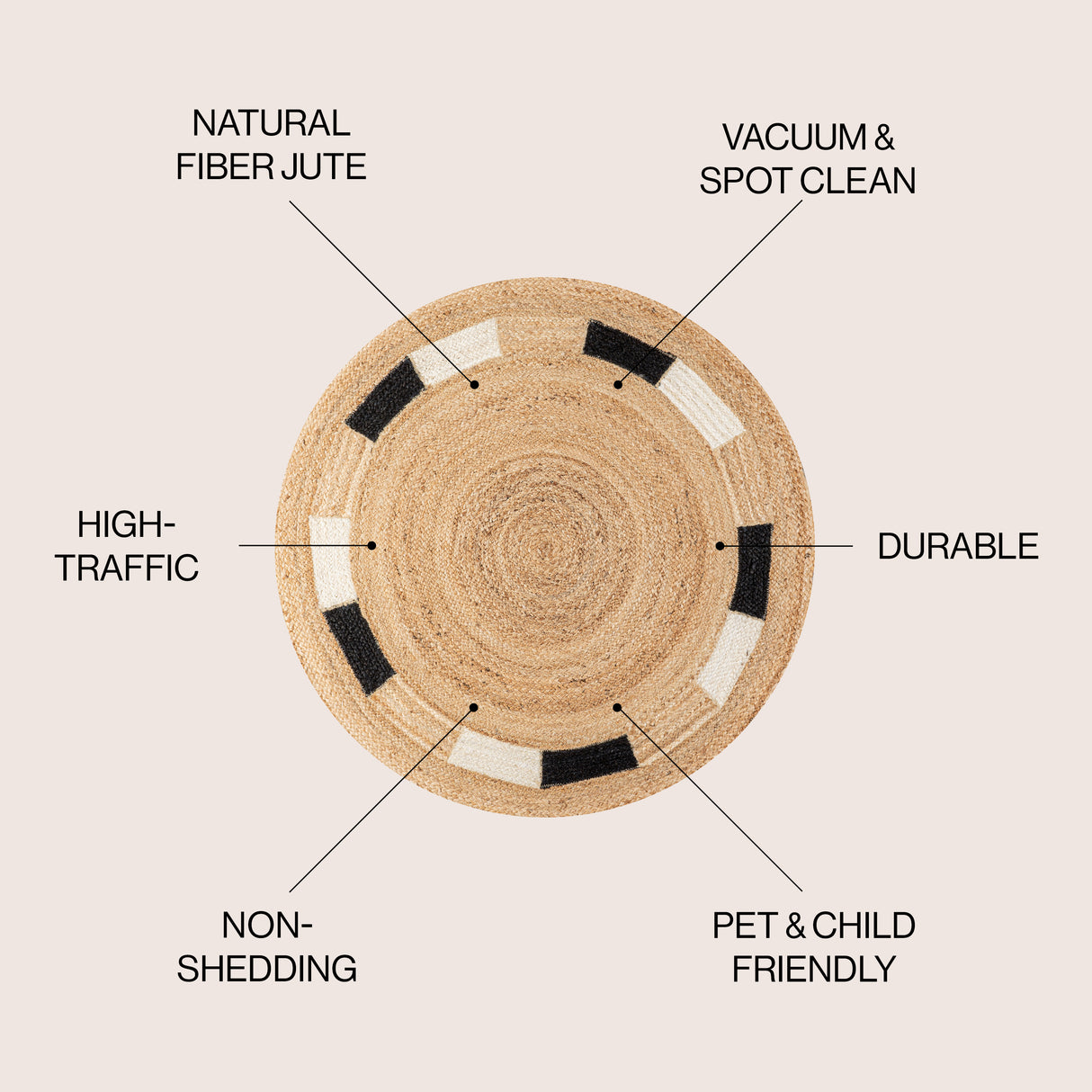Porto Geometric Jute Circle Round Area Rug