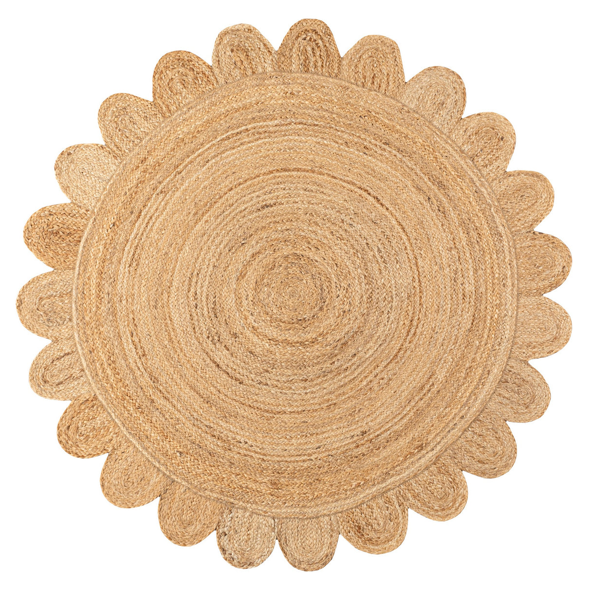 Petal Boho Jute Scalloped Circle Round Area Rug