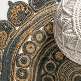 Flora Medallion Contemporary Bohemian Round Jute Round Area Rug