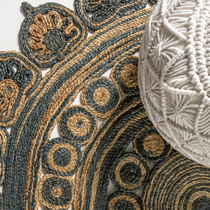 Flora Medallion Contemporary Bohemian Round Jute Round Area Rug