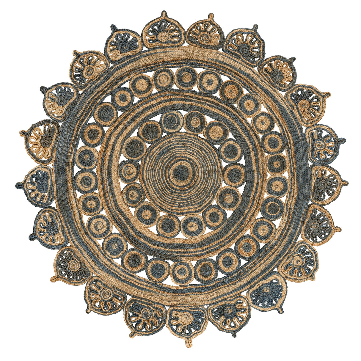 Flora Medallion Contemporary Bohemian Round Jute Round Area Rug
