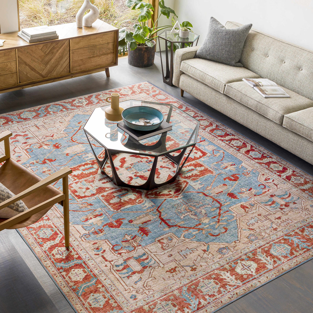 Ruskington Red&Pink Medallion Rug - Clearance