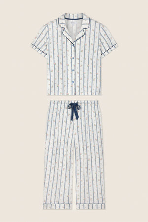 Cotton Jersey Stripes & Blooms Cropped PJ Set