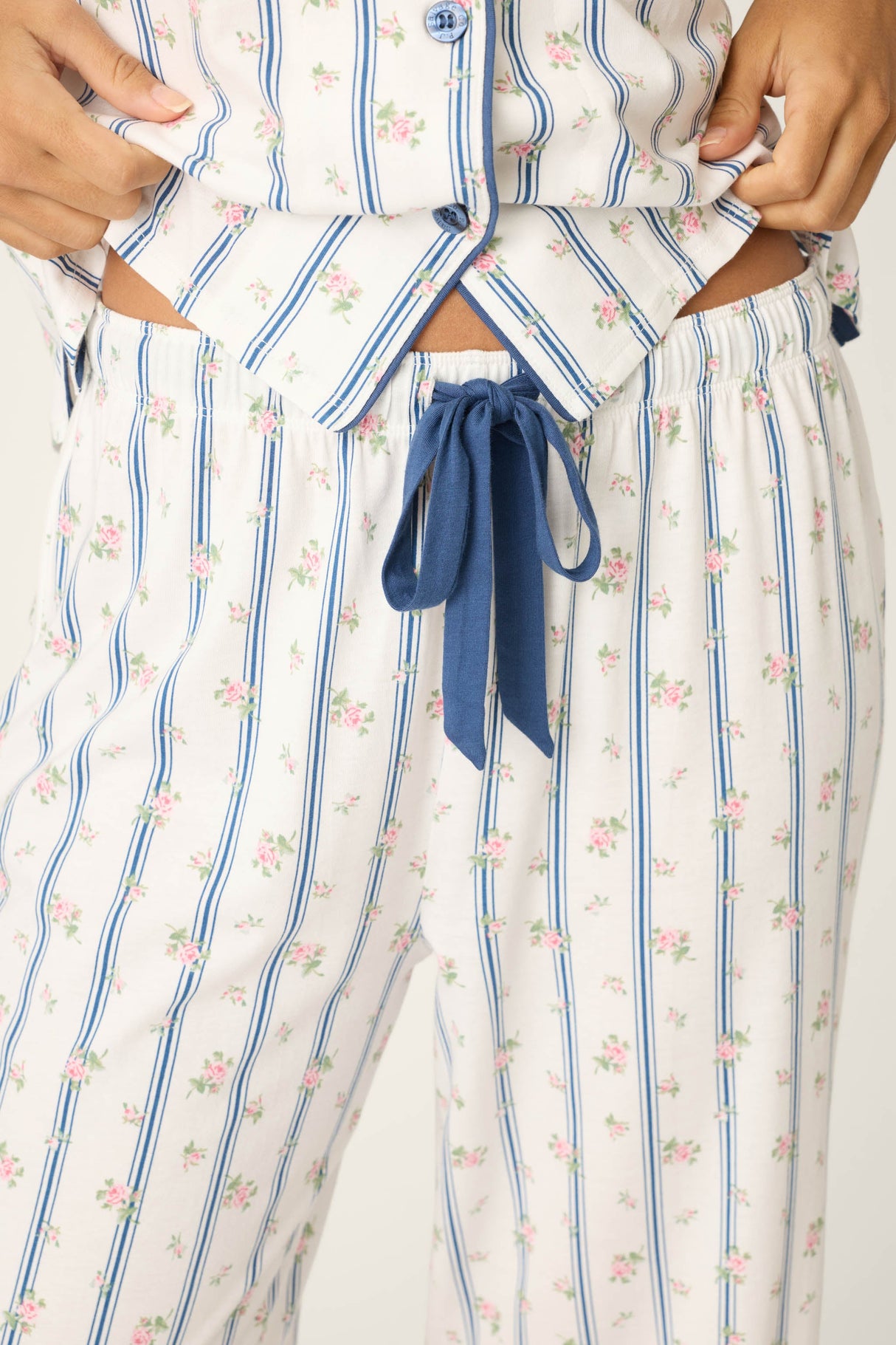 Cotton Jersey Stripes & Blooms Cropped PJ Set