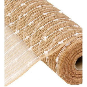 10.5" Cotton Ball Poly Jute Mesh Ribbon: Natural White (10 Yards)