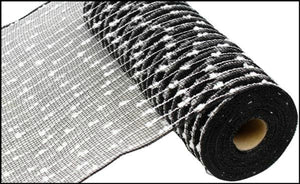 10" Snowball Deco Mesh Ribbon: Black & White (10 Yards)