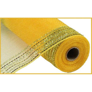 10.5" Border Stripe Tinsel Mesh Ribbon: Gold (10 Yards)