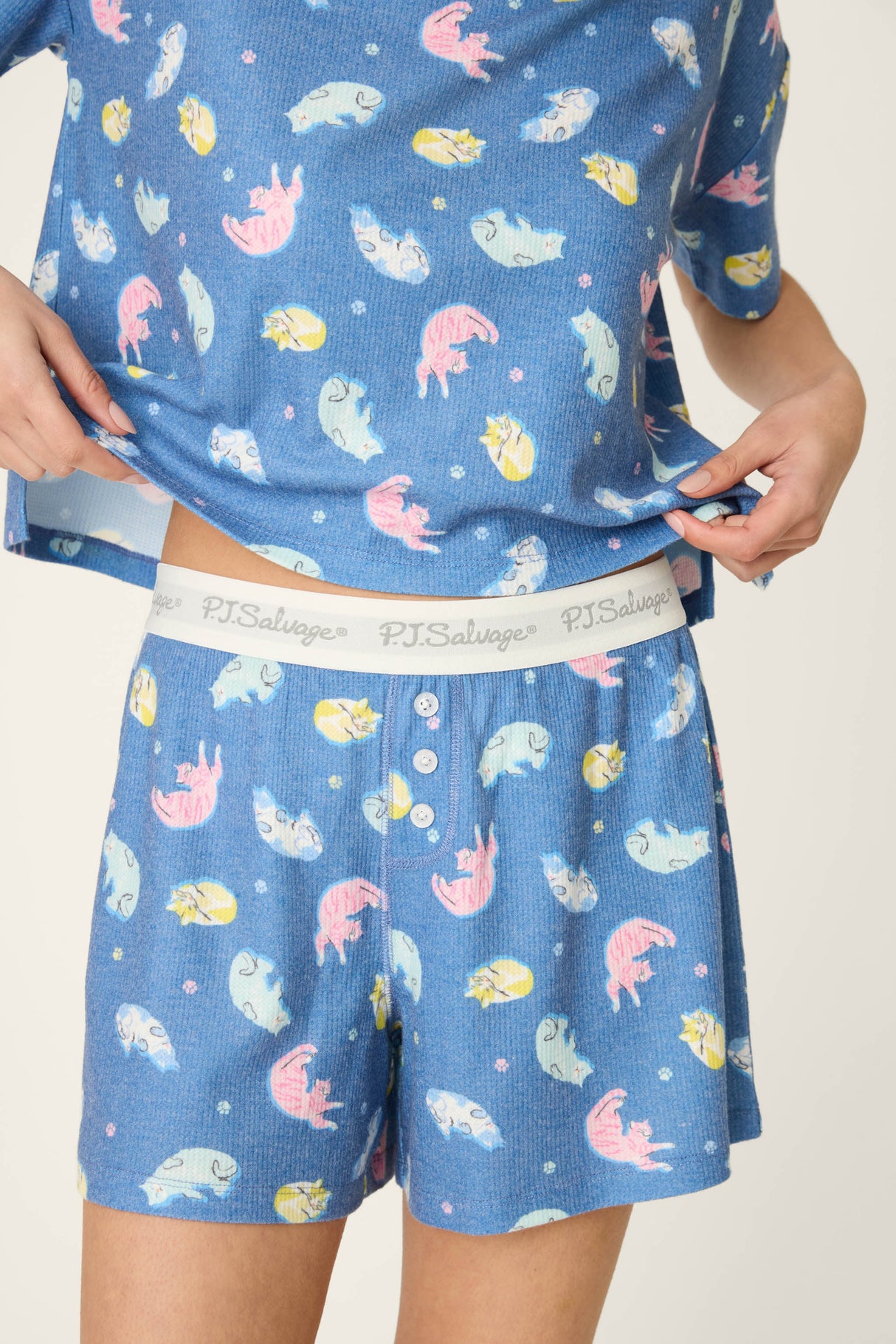 Boyfriend Boxer Cat Nap Short PJ Set
