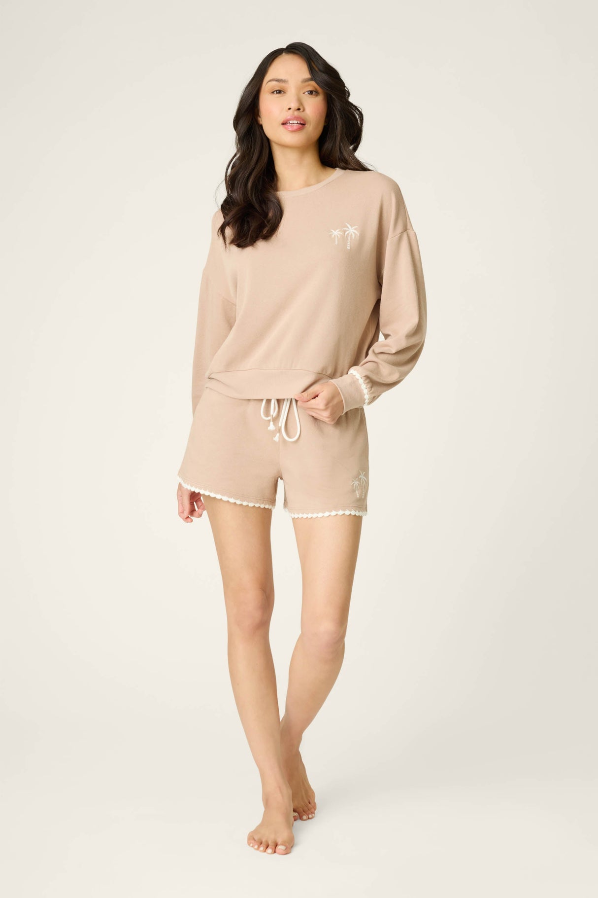 Palms Away Warm Taupe Long Sleeve Top