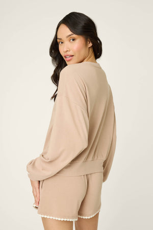 Palms Away Warm Taupe Long Sleeve Top