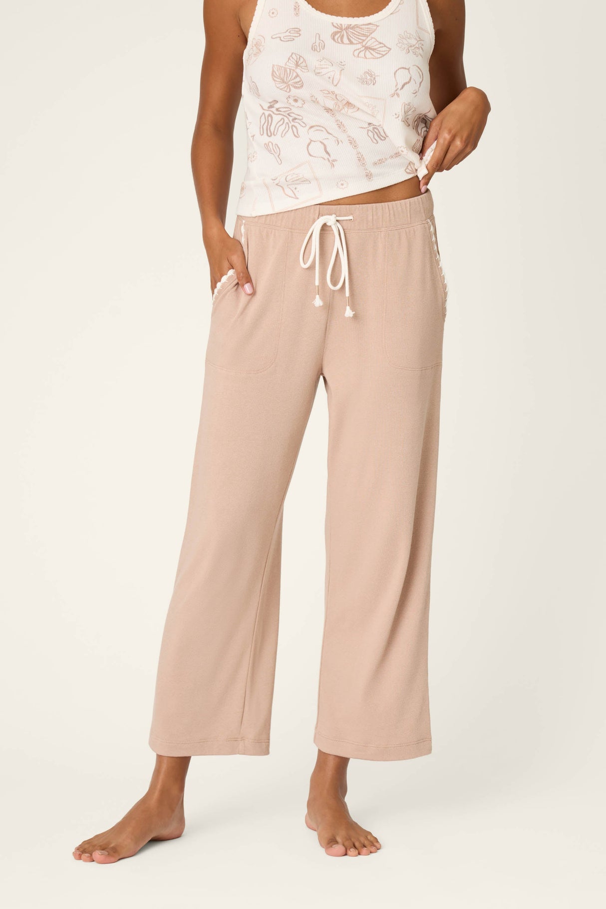 Palms Away Warm Taupe Cropped Lounge Pants