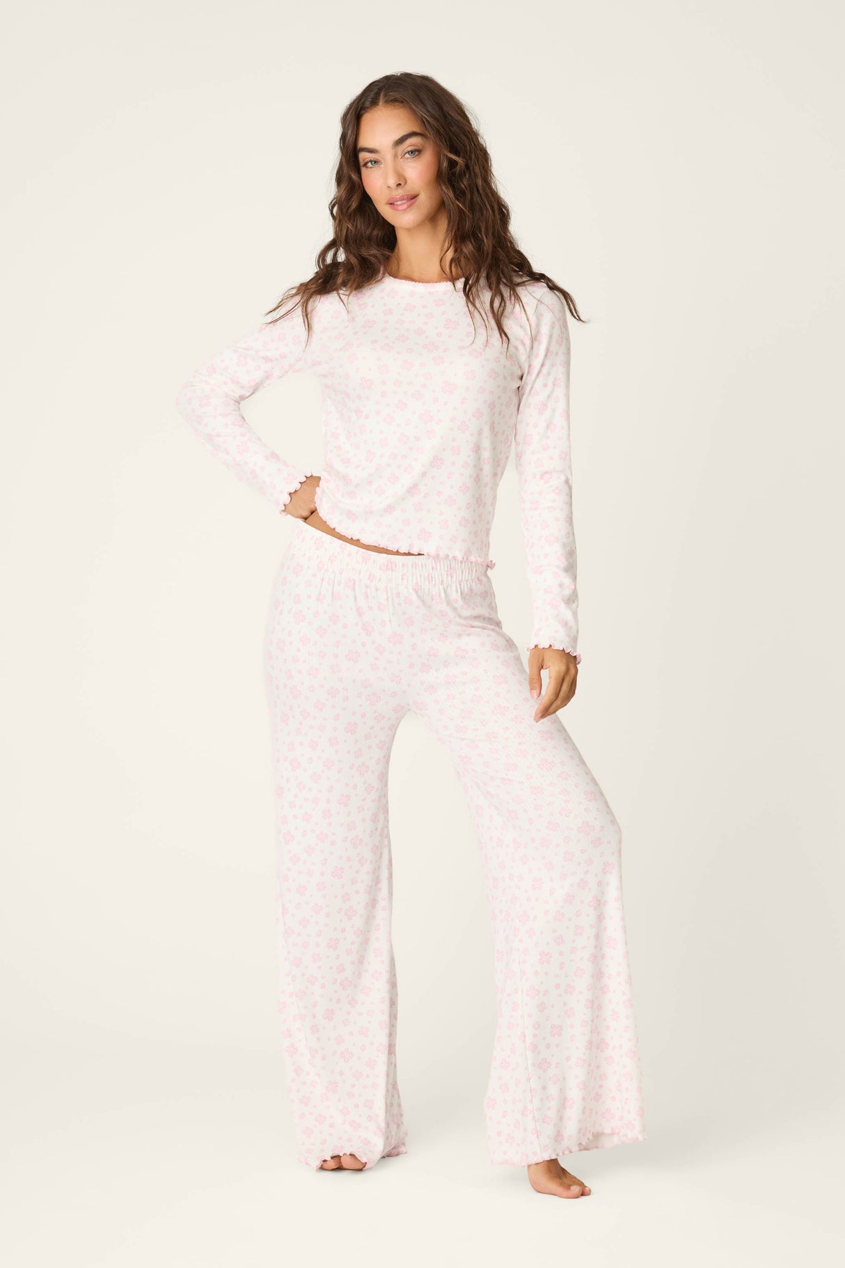 Pretty Petals Sweet Pink Floral Print Long Sleeve Top