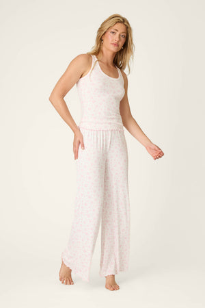 Pretty Petals Sweet Pink Floral Print Open Leg Pants