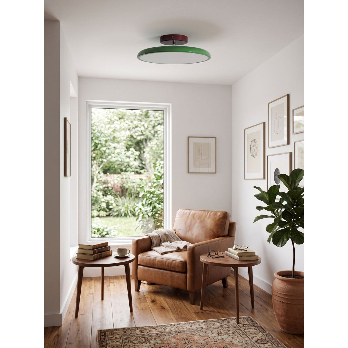 Orbitra | Flush Mount LED Ceiling Light with Swivel Arm, Dimmable Beige or Green Fixture