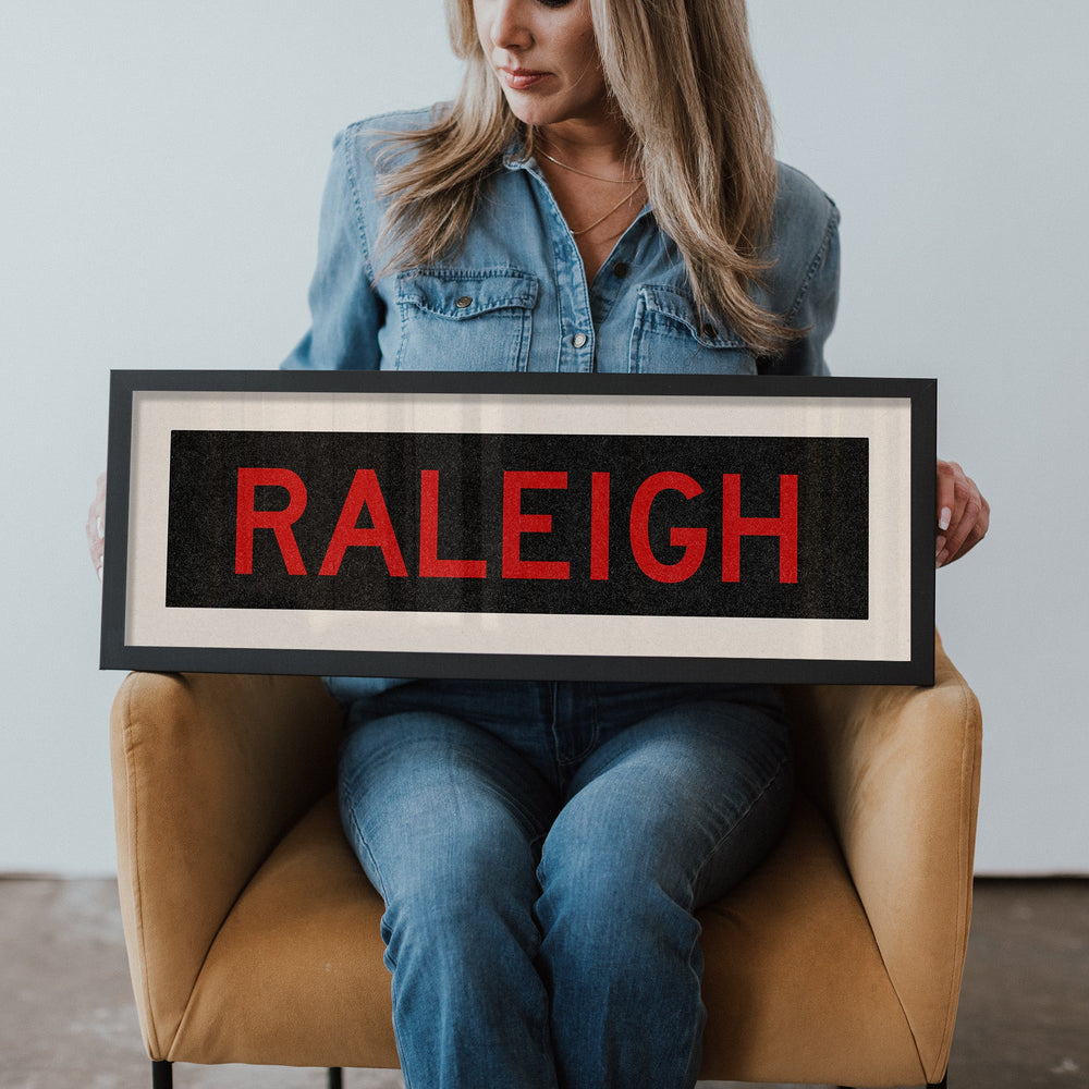 Framed Raleigh Red and Black Bus Scroll