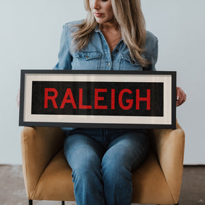 Framed Raleigh Red and Black Bus Scroll