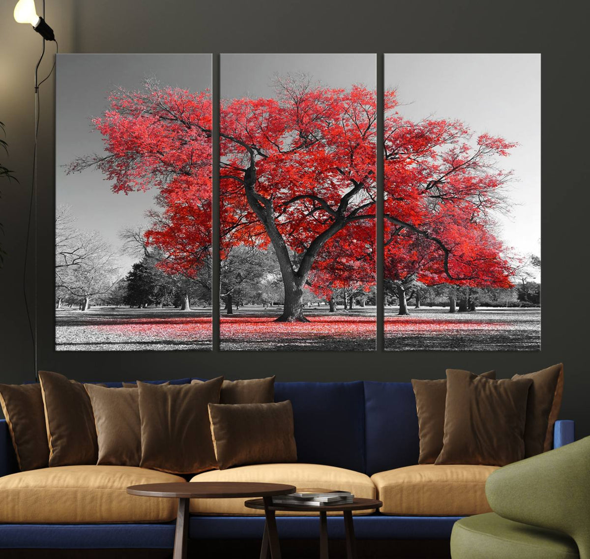 Red Autumn Tree Canvas Wall Art Print Autumn Art Black and