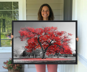 Red Autumn Tree Canvas Wall Art Print Autumn Art Black and