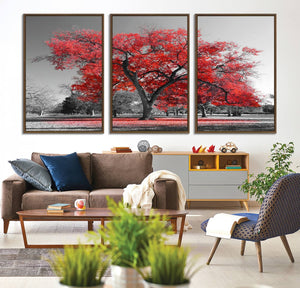 Red Autumn Tree Canvas Wall Art Print Autumn Art Black and
