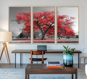 Red Autumn Tree Canvas Wall Art Print Autumn Art Black and