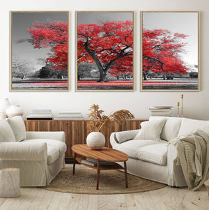 Red Autumn Tree Canvas Wall Art Print Autumn Art Black and
