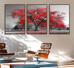 Red Autumn Tree Canvas Wall Art Print Autumn Art Black and