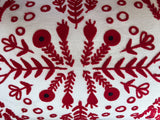 Red & White Embroidered Throw Pillow with Tassels  Handcrafted Elegance for Your Home