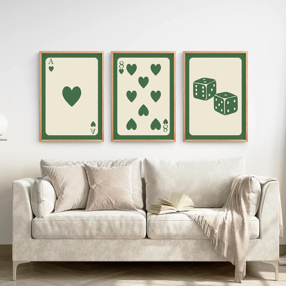 Set of 3 Piece Vintage Green Beige Cards