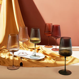Tonal Ribbed Stemmed Wine Glassware, Set of 6