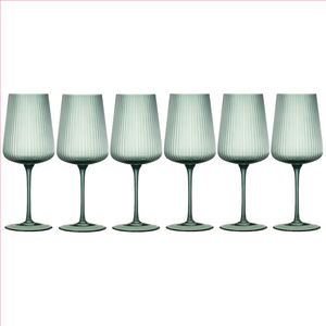 Tonal Ribbed Stemmed Wine Glassware, Set of 6