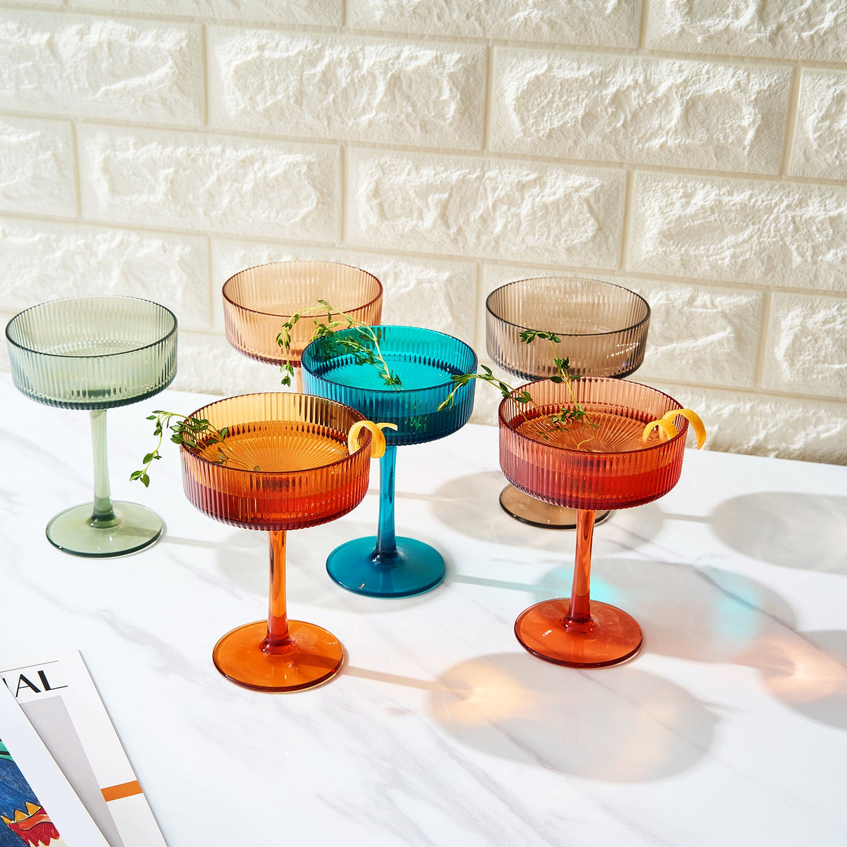 Eze Acrylic Ribbed Champagne Coupe, Cocktail Glassware, Set of 6
