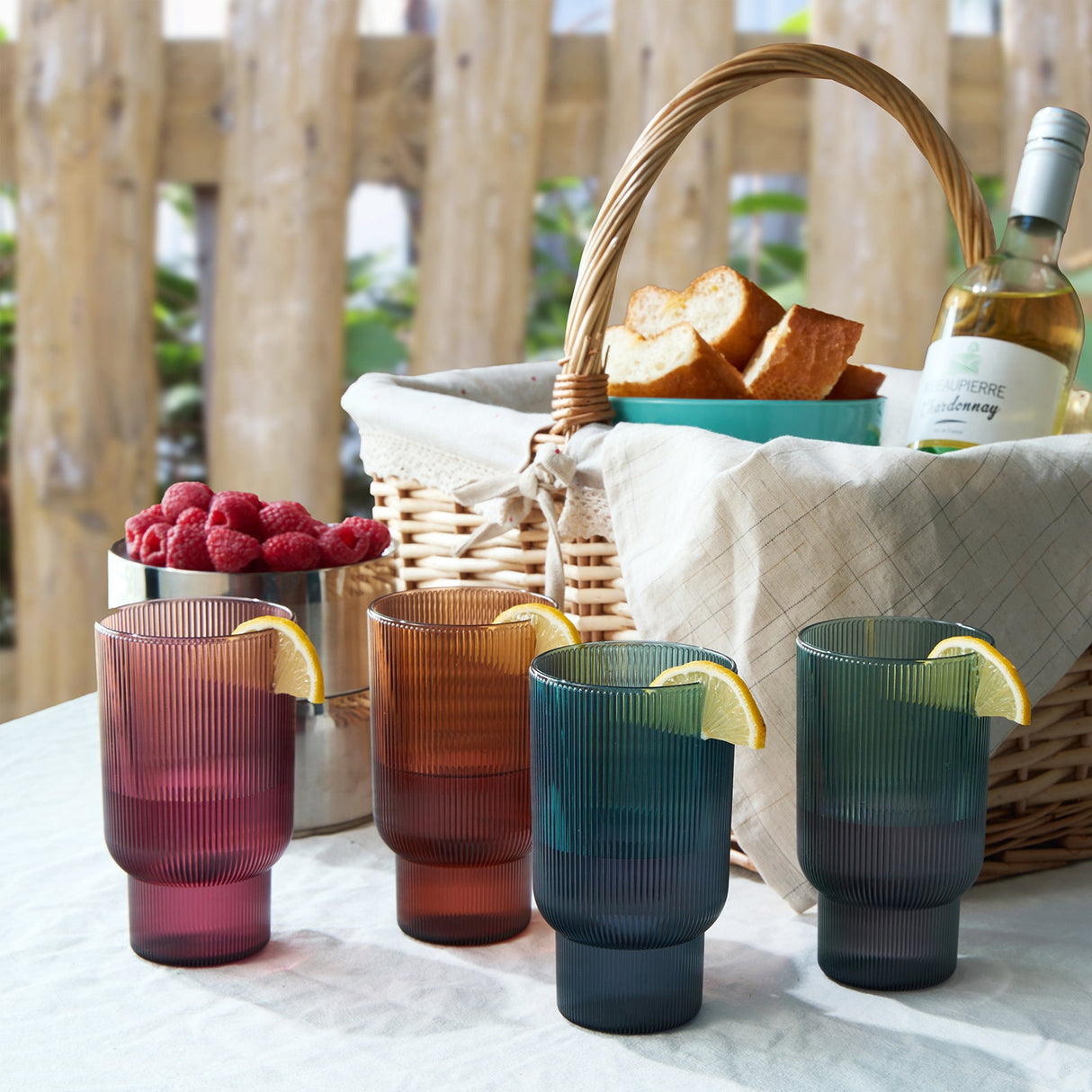 Eze Acrylic Ribbed Highball Glassware, Set of 4