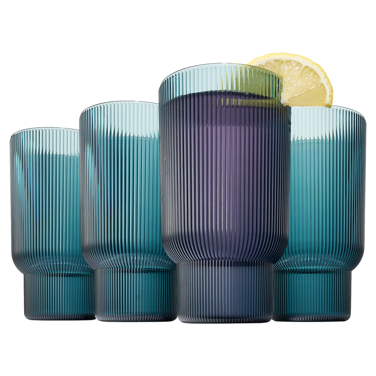 Eze Acrylic Ribbed Highball Glassware, Set of 4
