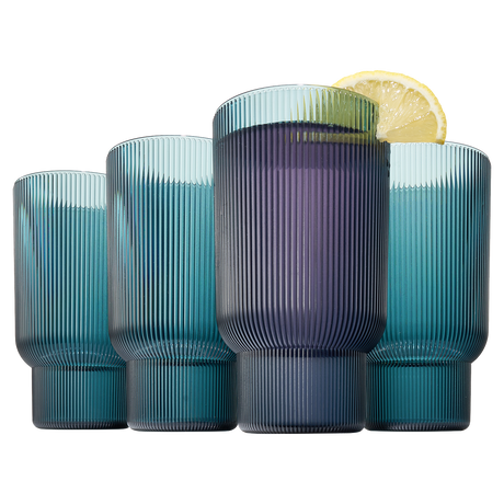 Eze Acrylic Ribbed Highball Glassware, Set of 4
