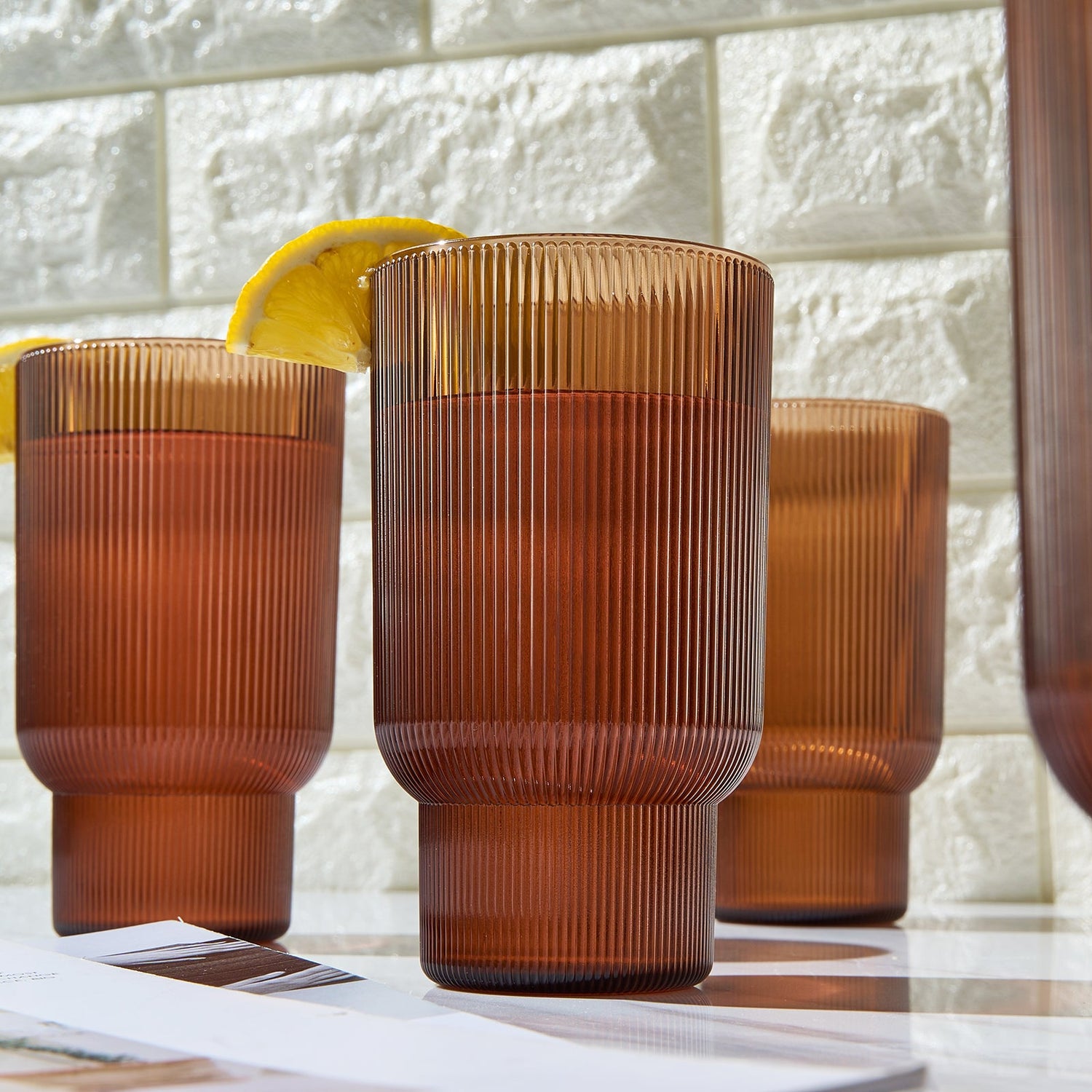 Eze Acrylic Ribbed Highball Glassware, Set of 4