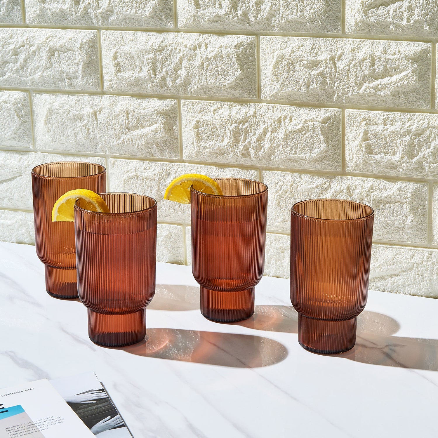 Eze Acrylic Ribbed Highball Glassware, Set of 4
