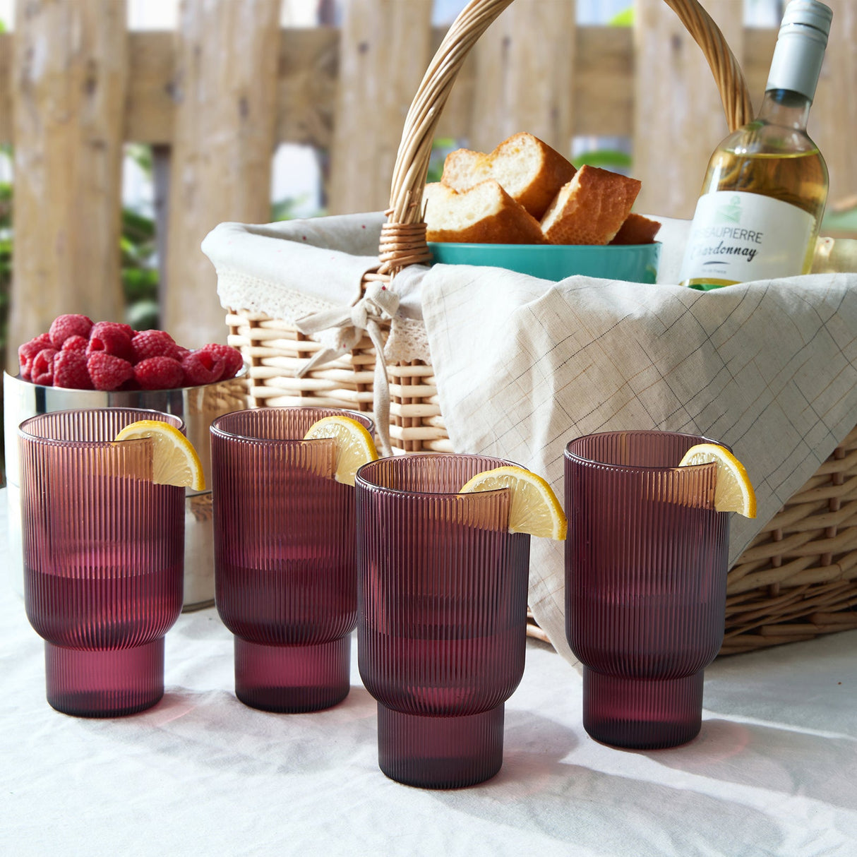 Eze Acrylic Ribbed Highball Glassware, Set of 4