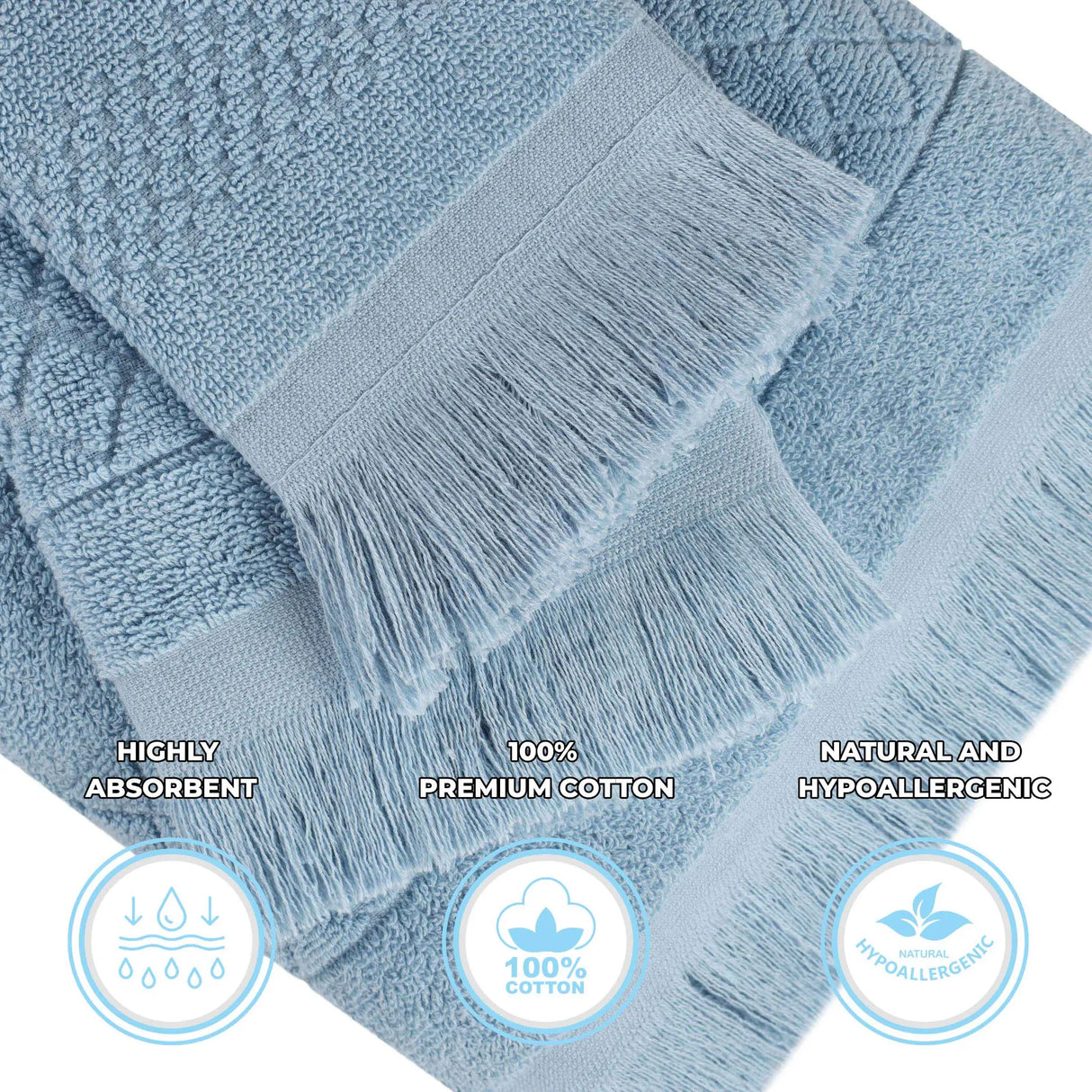 Cotton Geometric Jacquard Absorbent Bath Towel Set of 3 - Bath Towel by Superior Brand
