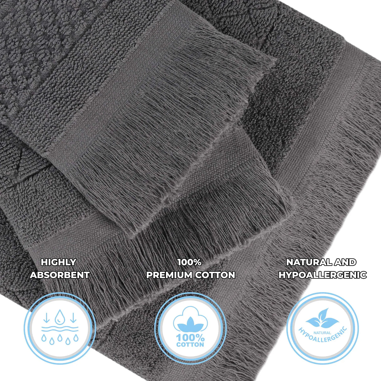 Cotton Geometric Jacquard Absorbent Bath Towel Set of 3 - Bath Towel by Superior Brand