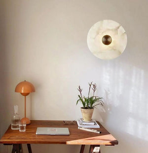 Alabaster LED Wall Light Brass Round Flush Mount 6"–14" Fixture