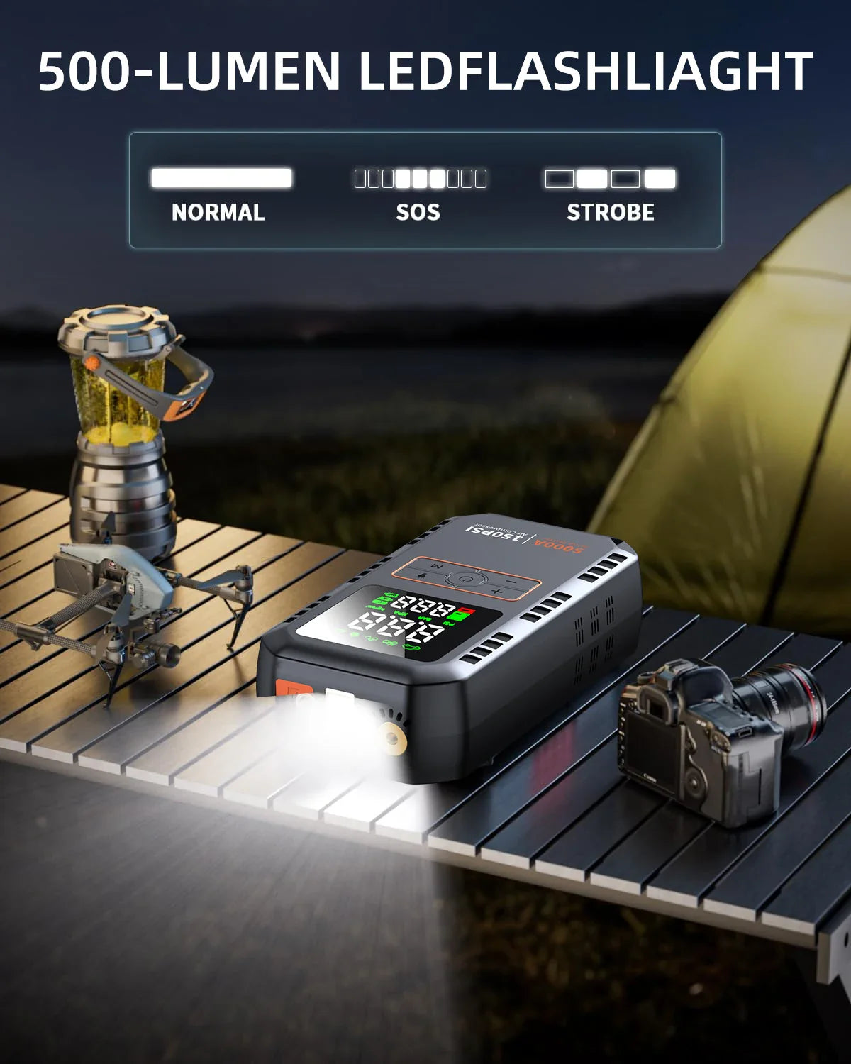 4 in 1 Car Jump Starter 5000A with Air Compressor 150PSI Tire Inflator