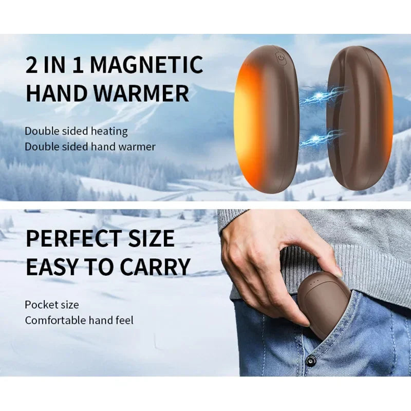 2-Pack Magnetic Hand Warmers – 5000mAh USB Heated Portable Winter Outdoor