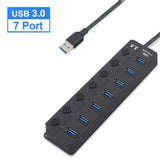 4/7-Port USB 3.0 Hub with LED Indicator Switch for Laptop Flash Drive Hard Disk