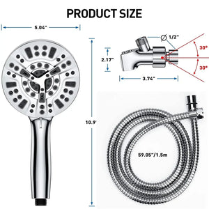 High Pressure Shower Head with Handheld & 10 Spray Modes, Stainless Steel Hose