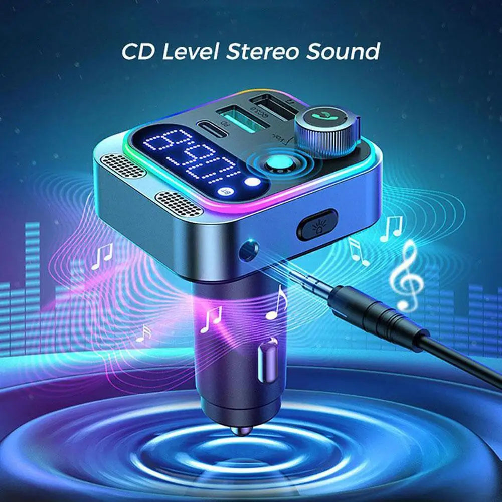 Bluetooth 5.3 FM Transmitter Car Charger with USB Fast Charging and Type C PD Adapter
