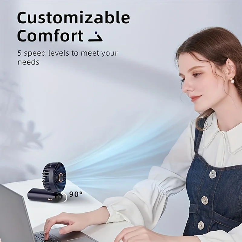 Portable Mini Fan USB Rechargeable 6-Speed Foldable LED Desk Fan