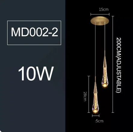 LED Water Drop Bubble Pendant Light Crystal Hanging Lamp Bedroom Dining Decor