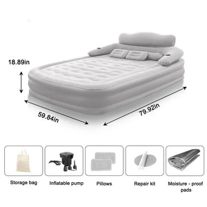 Gray 2-Person Inflatable Air Mattress 48cm High Folding Bed for Camping Home