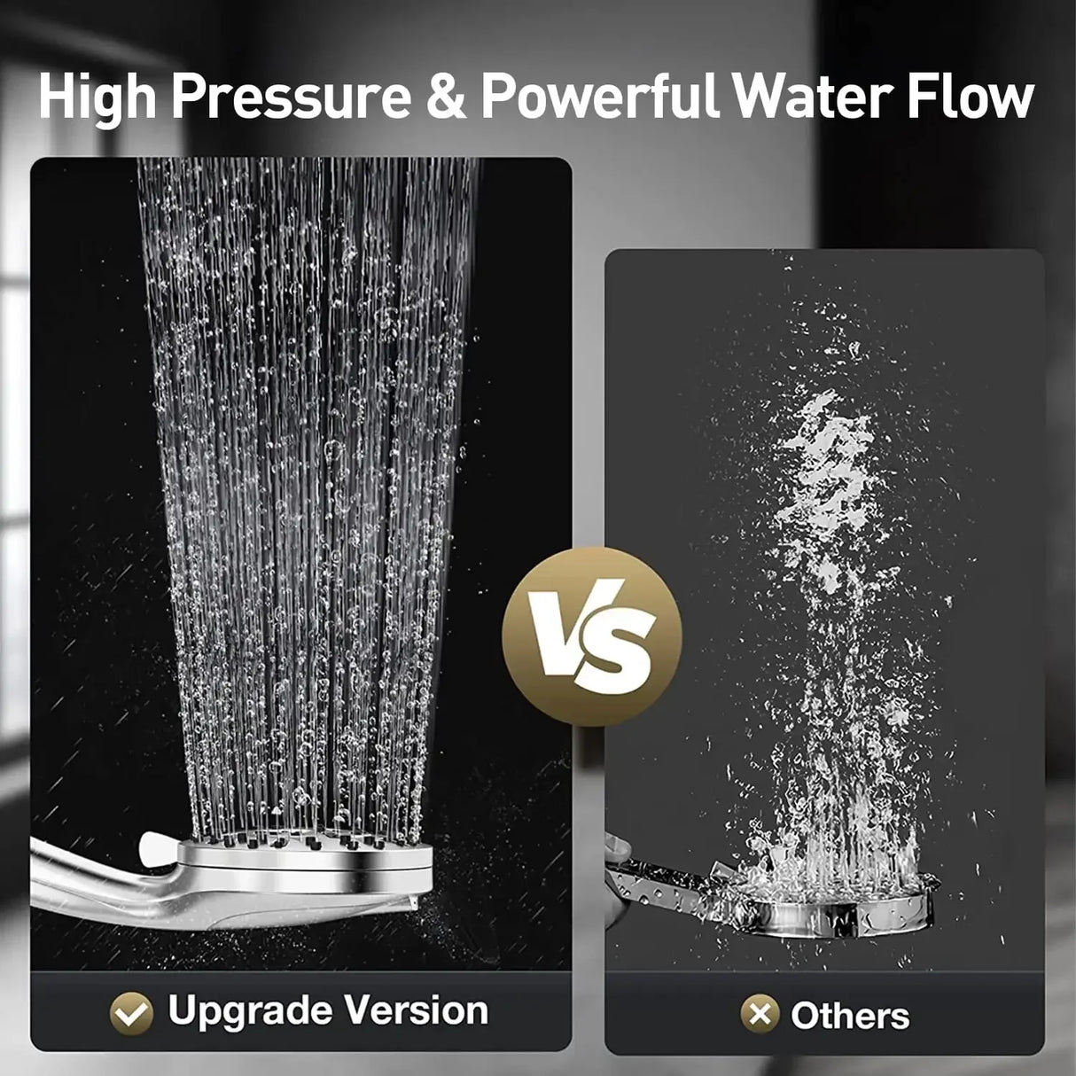High Pressure Shower Head with Handheld & 10 Spray Modes, Stainless Steel Hose